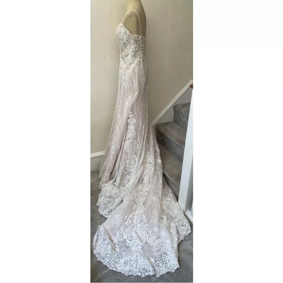 Essense of Australia Ivory Sheer Corset Linear Beading Wedding Dress D2366 Sz 12 - Picture 4 of 11